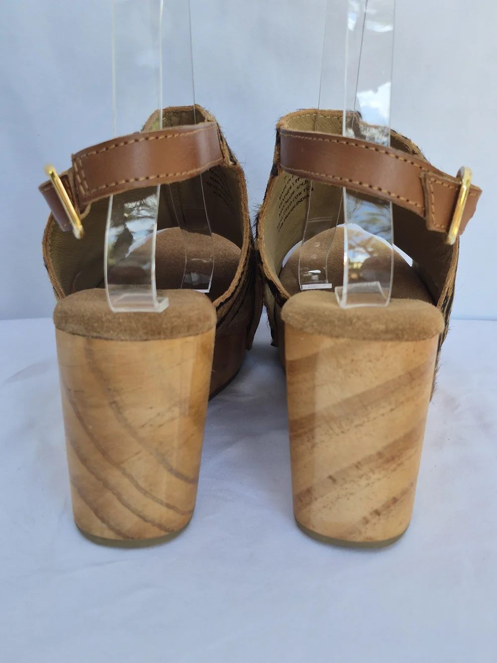 DIBA Zebra Print Leather Cow Fur Women's Wedge Heel Sandals Size 7.5